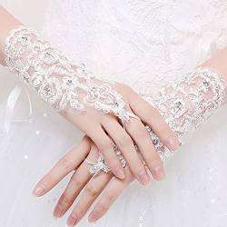 Carufin Spitzen-Brauthandschuhe Kurze fingerlose Handschuhe mit Kristallblumen Brautballsaal-Handschuhe für Hochzeitsfeier-Kostümzubehör für Frauen und Mädchen (Elfenbein) von Carufin