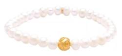Casa Padrino Luxus Damen Perlen Armband Weiß/Gold - Hochwertiger 9 Karat Gold & Perlen Damenschmuck - Damen Armschmuck - Luxus Qualität von Casa Padrino