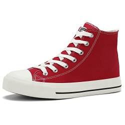 Casbeam Sneaker Turnschuh Textile Leinwand Canvas für Damen Herren, Hi-Top Low-Top, Niedrige Hoch. Einfach und Plattform Schuhsole. Gummisohle Rot von Casbeam