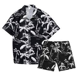 Casey Kevin Hawaii Hemd Männer und Hawaii Strandshorts Hawaii Outfit Herren Blumenhemd Hawaii Sets Lässiges Button Down Sommer Beach Freizeithemden von Casey Kevin