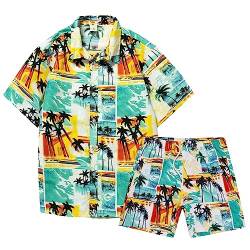Casey Kevin Hawaii Hemd Männer und Hawaii Strandshorts Hawaii Outfit Herren Blumenhemd Hawaii Sets Lässiges Button Down Sommer Beach Freizeithemden von Casey Kevin