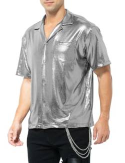 Casey Kevin Herren Glitzer Hemd Metallic Glänzend Nachtklub Party Pailletten Kleid Shirts Nachtclub-Stil Top Freizeithemd 70s Disco Party Kostüm von Casey Kevin