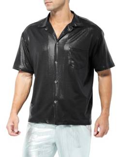 Casey Kevin Herren Glitzer Hemd Metallic Glänzend Nachtklub Party Pailletten Kleid Shirts Nachtclub-Stil Top Freizeithemd 70s Disco Party Kostüm von Casey Kevin