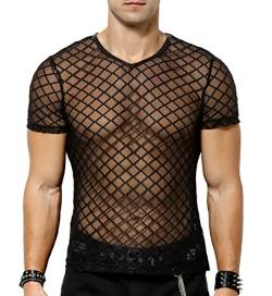 Casey Kevin Herren Muskel Transparent Kurzarm Shirts Netz Hemd Mesh T-Shirts Netzshirt Herren von Casey Kevin