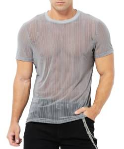 Casey Kevin Herren Muskel Transparent T-Shirt Kurzarm Shirts Sparkle & Shine Hemd Rundkragen Kurzarm Shirt Durchsehen Clubwear Herren Sommer von Casey Kevin