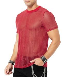 Casey Kevin Herren Muskel Transparent T-Shirt Kurzarm Shirts Sparkle & Shine Hemd Rundkragen Kurzarm Shirt Durchsehen Clubwear Herren Sommer von Casey Kevin