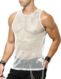 Casey Kevin Herren Netz Tank Tops Muskel Transparent Shirts Netzhemd Rundkragen Netzshirt für Männer ärmellos Clubwear von Casey Kevin