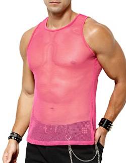 Casey Kevin Herren Netz Tank Tops Muskel Transparent Shirts Netzhemd Rundkragen Netzshirt für Männer ärmellos Clubwear von Casey Kevin