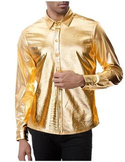 Casey Kevin Herren Paisley Hemd Metallic Glänzend Nachtklub Party Langarm Satin Kleid Shirt Nachtclub-Stil Shirts Freizeithemd Businesshemd von Casey Kevin