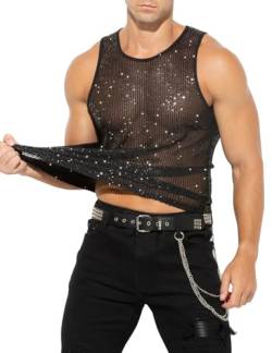 Casey Kevin Pailletten Tank Top Herren Glänzend T-Shirts Disco Party Kostüm Streetstyle Shirts ärmelloses Oberteil von Casey Kevin