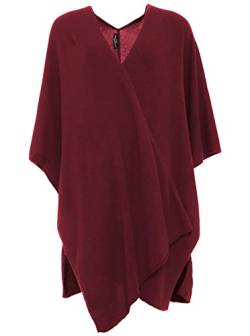 Cashmere Dreams Poncho-Schal mit Kaschmir - Hochwertiges Cape für Damen - XXL Umhängetuch und Tunika mit Ärmel - Strick-Pullover - Sweatshirt - Stola für Sommer und Winter Zwillingsherz - Wein von Cashmere Dreams