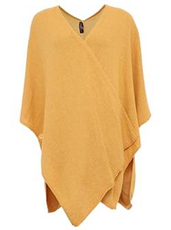 Cashmere Dreams Poncho-Schal mit Kaschmir - Hochwertiges Cape für Damen - XXL Umhängetuch und Tunika mit Ärmel - Strick-Pullover - Sweatshirt - Stola für Sommer und Winter Zwillingsherz - gelb von Cashmere Dreams