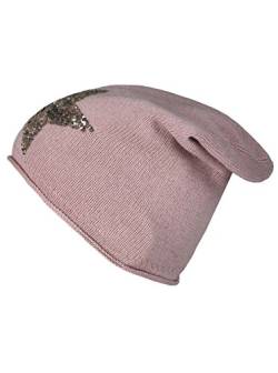 Cashmere Dreams Slouch-Beanie-Mütze mit Kaschmir - Hochwertige Strickmütze für Damen Mädchen - Hat - Pailletten Stern - One Size - Sommer Herbst und Winter Zwillingsherz (alt/silber) von Cashmere Dreams