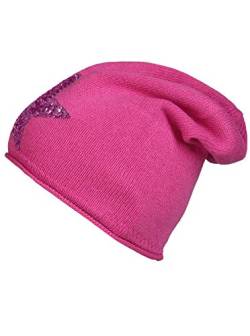 Cashmere Dreams Slouch-Beanie-Mütze mit Kaschmir - Hochwertige Strickmütze für Damen Mädchen - Hat - Pailletten Stern - One Size - Sommer Herbst und Winter Zwillingsherz (pink/pink) von Cashmere Dreams