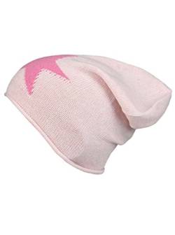 Cashmere Dreams Slouch-Beanie-Mütze mit Kaschmir - Hochwertige Strickmütze für Damen Mädchen - Stern - Hat - One Size - Sommer Herbst und Winter Zwillingsherz (rosa/pink) von Cashmere Dreams