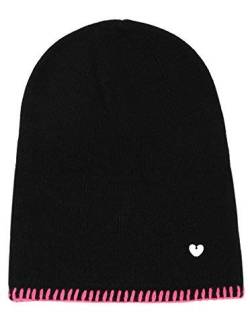 Zwillingsherz Slouch-Beanie-Mütze mit Kaschmir - Hochwertige Strickmütze für Damen Mädchen - Herz - Häkel-Rand - One Size - warm und weich im Sommer Herbst und Winter Zwillingsherz (schw/pin) von Cashmere Dreams