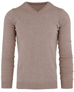 Cashmere Zone - Herren V-Ausschnitt Pullover 100% Kaschmir, Made in Italy, Winter Kaschmirwolle Pullover, Langarm, Warm (Beige, XXL) von Cashmere Zone