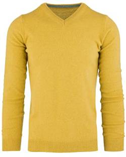 Cashmere Zone - Herren V-Ausschnitt Pullover 100% Kaschmir, Made in Italy, Winter Kaschmirwolle Pullover, Langarm, Warm (Gelb, L) von Cashmere Zone