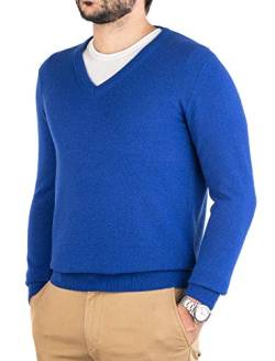Cashmere Zone - Herren V-Ausschnitt Pullover 30% Kaschmir 70% Wolle Langarm Winterpullover Warm Hergestellt in Italien (3XL, Elektrikblau) von Cashmere Zone