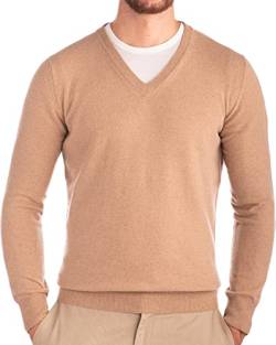 Cashmere Zone - Herren V-Ausschnitt Pullover 30% Kaschmir 70% Wolle Langarm Winterpullover Warm Hergestellt in Italien (4XL, Beige) von Cashmere Zone