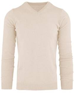 Cashmere Zone - Herren V-Ausschnitt Pullover 30% Kaschmir 70% Wolle Langarm Winterpullover Warm Hergestellt in Italien (4XL, Cremeweiß) von Cashmere Zone