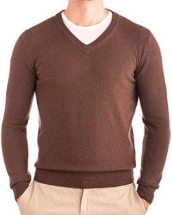 Cashmere Zone - Herren V-Ausschnitt Pullover 30% Kaschmir 70% Wolle Langarm Winterpullover Warm Hergestellt in Italien (L, Braun) von Cashmere Zone