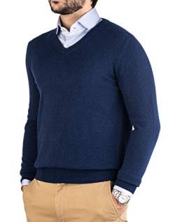 Cashmere Zone - Herren V-Ausschnitt Pullover 30% Kaschmir 70% Wolle Langarm Winterpullover Warm Hergestellt in Italien (XXL, Blau) von Cashmere Zone