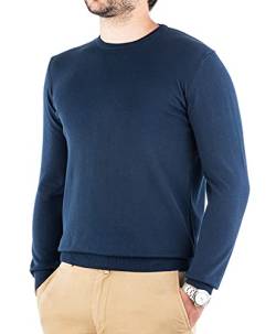 Cashmere Zone-Maglione Uomo Girocollo in Puro Cotone Egiziano Artigianalità Italiana e Confort a Manica Lunga (L, Blu) von Cashmere Zone