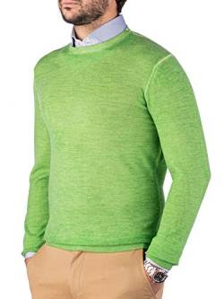 Cashmere Zone Man Rundhalspullover Langarm 100% weiche und warme Merinowolle grün neon, M von Cashmere Zone