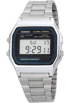 Casio A158WA-1DF Herrenuhr, Metallarmband, silberfarben, Armband von Casio