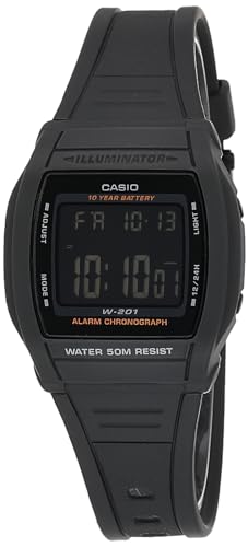 Casio Digitale Unisex-Armbanduhr mit schwarzem Zifferblatt, -W-201-1BVDF, Schwarz, Armband von Casio