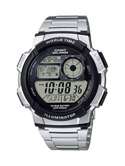 Casio Herren-Armbanduhr AE1000WD-1AV Silberharz Quarzuhr mit digitalem Zifferblatt, Schwarz, No Size, Kleid von Casio