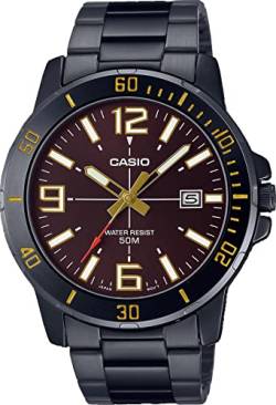 Casio MTP-VD01B-5BV Enticer Herren-Armbanduhr, schwarz, IP-Edelstahl, schwarzes Zifferblatt, leger, analog, sportlich von Casio