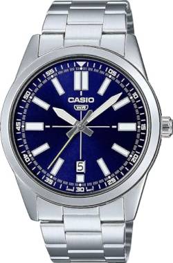 Casio MTP-VD02D-2E Herren-Armbanduhr, Edelstahl, blaues Zifferblatt, 3 Zeiger, analog, sportlich von Casio