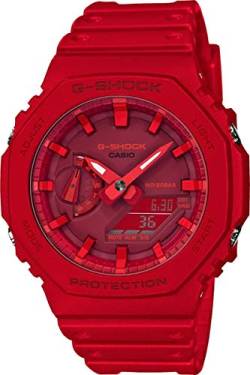 Casio Unisex Analog – Digital Quarz Uhr mit Kautschuk Armband GA-2100-4AER, Rot von Casio