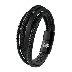 Casisto.J Lederarmband Herren Armband Herren Männer Leder Edelstahl Gravur Schwarz Braun Blau Geflochten mit Magnet Verschluss von Casisto.J