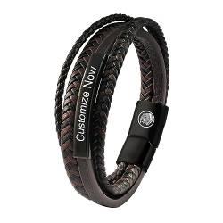 Casisto.J Lederarmband Herren Armband Herren Männer Leder Edelstahl Gravur Schwarz Braun Blau Geflochten mit Magnet Verschluss von Casisto.J