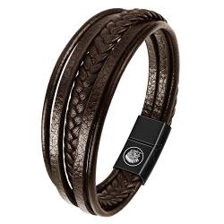 Casisto.J Lederarmband Herren Armband Herren Männer Leder Edelstahl Gravur Schwarz Braun Geflochten mit Magnet Verschluss von Casisto.J