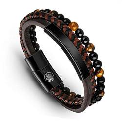 Casisto.J Lederarmband Herren Armband Herren Männer Leder Edelstahl Gravur Schwarz Braun Geflochten mit Magnet Verschluss von Casisto.J