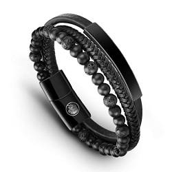 Casisto.J Lederarmband Herren Armband Herren Männer Leder Edelstahl Gravur Schwarz Braun Geflochten mit Magnet Verschluss von Casisto.J