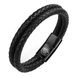 Casisto.J Lederarmband Herren Armband Herren Männer Leder Edelstahl Gravur Schwarz Braun Geflochten mit Magnet Verschluss von Casisto.J