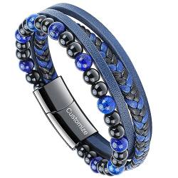 Casisto.J Lederarmband Herren Armband Herren Männer Leder Geflochten Perlen Edelstahl Schwarz Braun Blau mit Magnet Verschluss Einfache Verpackung von Casisto.J