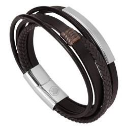 Casisto.J Lederarmband Herren Armband Herren Männer Leder geflochten paracord Edelstahl Gravur nordisch Schwarz Geflochten Herrenschmuck mit Magnet Verschluss von Casisto.J