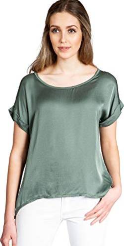 Caspar BLU017 leichte Elegante Damen Seidenglanz Kurzarm Sommer Shirtbluse, Farbe:Oliv grün, Größe:XL/XXL von Caspar