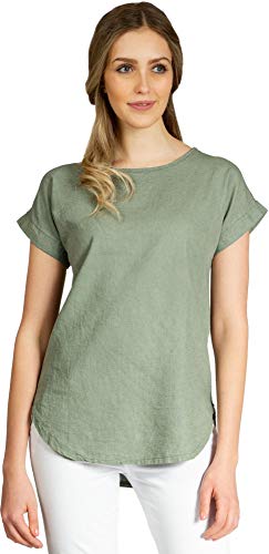 Caspar BLU021 Damen Kurzarm Sommer Shirtbluse aus angenehmer Leinen Viskose Mischung, Farbe:Oliv grün, Größe:36 von Caspar