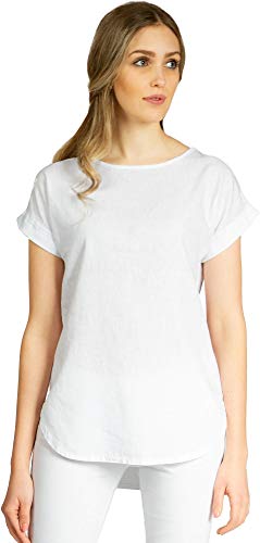 Caspar BLU021 Damen Kurzarm Sommer Shirtbluse aus angenehmer Leinen Viskose Mischung, Farbe:Weiss, Größe:42 von Caspar