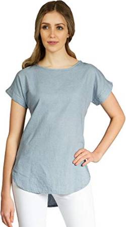 Caspar BLU021 Damen Kurzarm Sommer Shirtbluse aus angenehmer Leinen Viskose Mischung, Farbe:hellblau, Größe:38 von Caspar