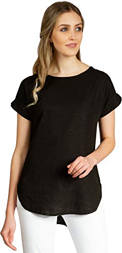 Caspar BLU021 Damen Kurzarm Sommer Shirtbluse aus angenehmer Leinen Viskose Mischung, Farbe:schwarz, Größe:44 von Caspar