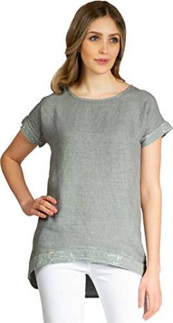 Caspar BLU022 Elegante Damen Kurzarm Sommer Shirtbluse aus Leinen mit Paillettensaum, Farbe:grau, Größe:42 von Caspar