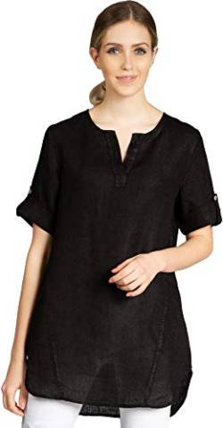 Caspar BLU023 Lange Elegante Damen Halbarm Sommer Leinen Longbluse, Farbe:schwarz, Größe:44 von Caspar